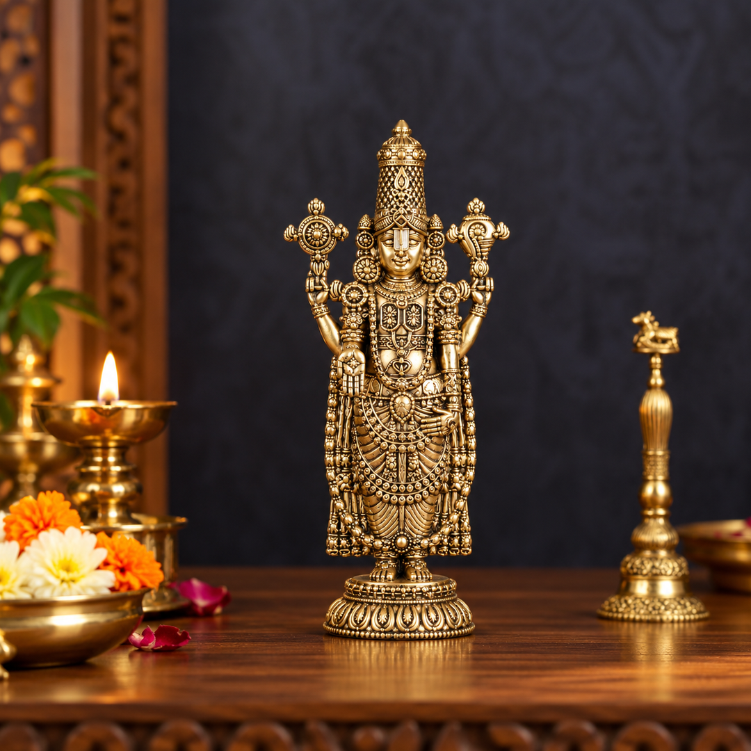 Brass Tirupati Balaji Standing Idol, 6.5 Inch