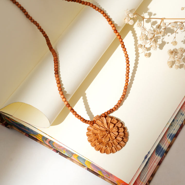 Handcrafted 3D Floral Wood Pendant Necklace