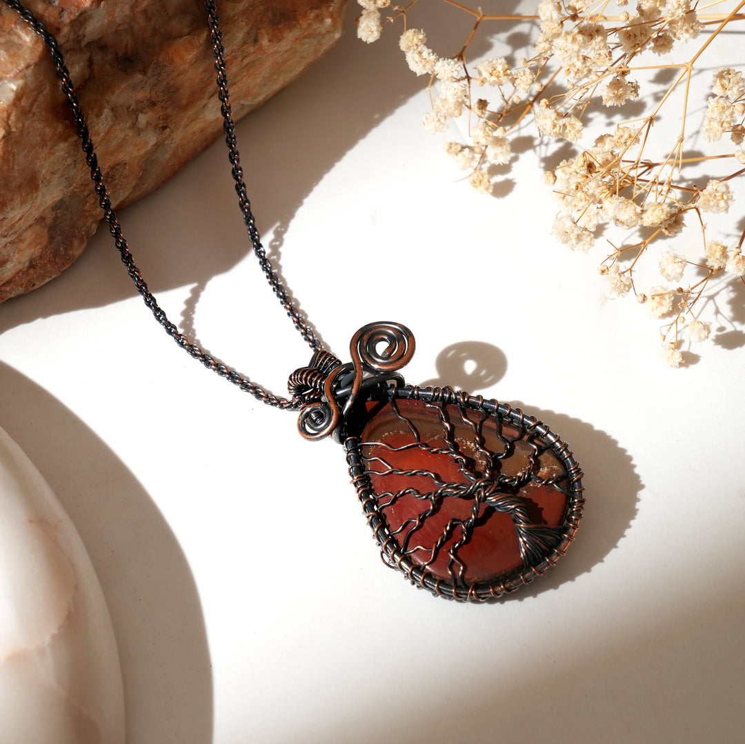 Wire-Wrapped Copper Pendant with Natural Gemstone