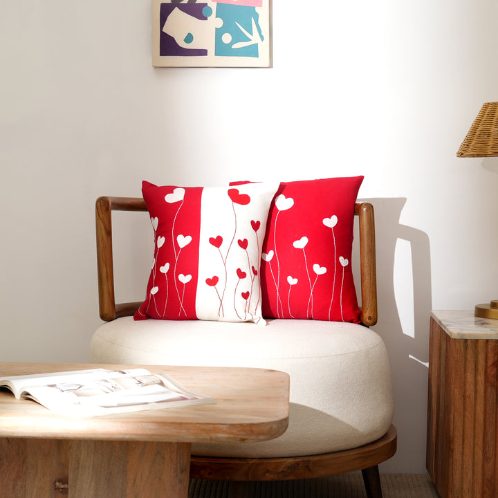 Heartfelt Charm: Cute Hand-Stitched Cotton Cushion Cover