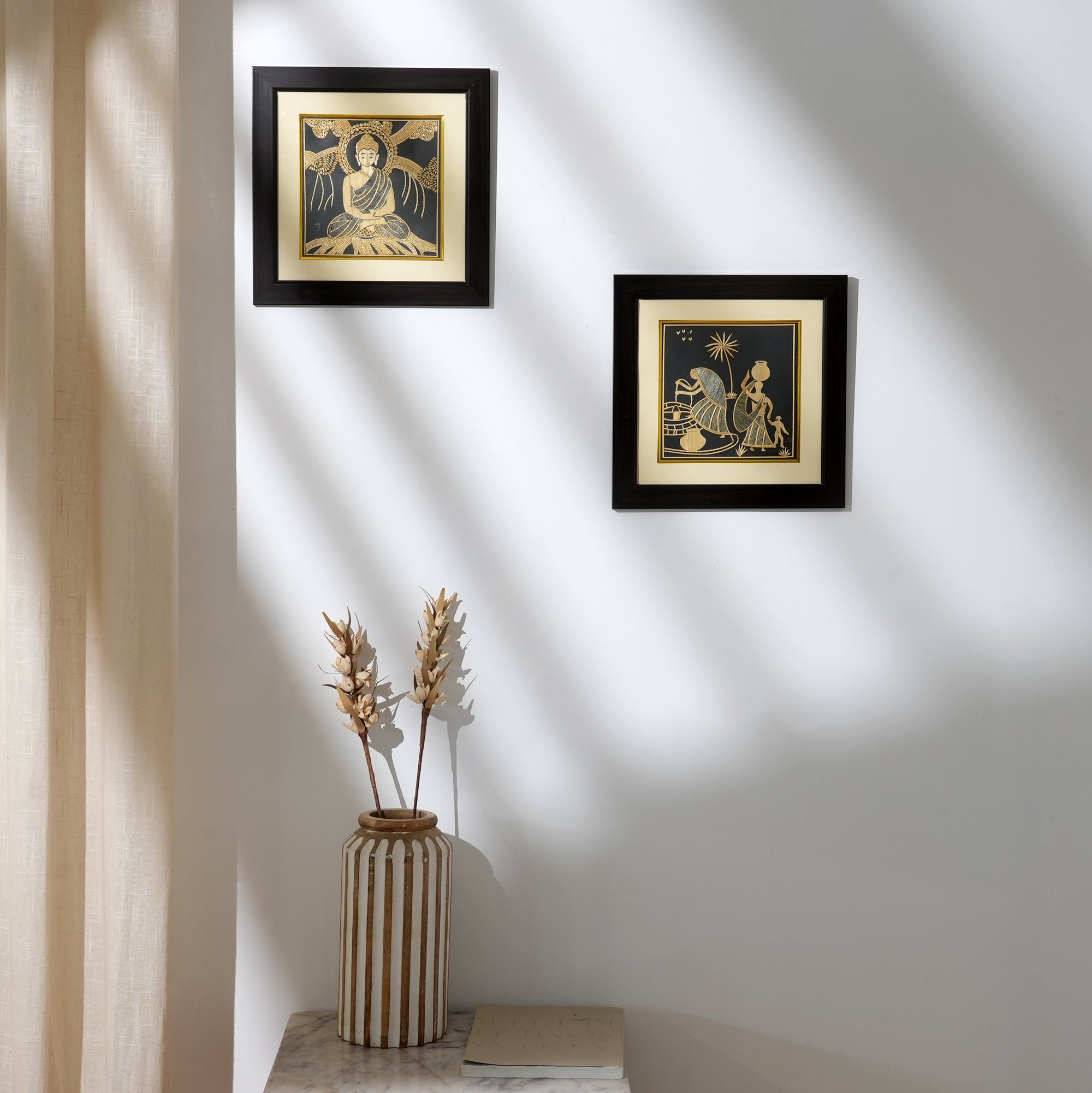 Handcrafted Sikki Grass Buddha Painting - Framed