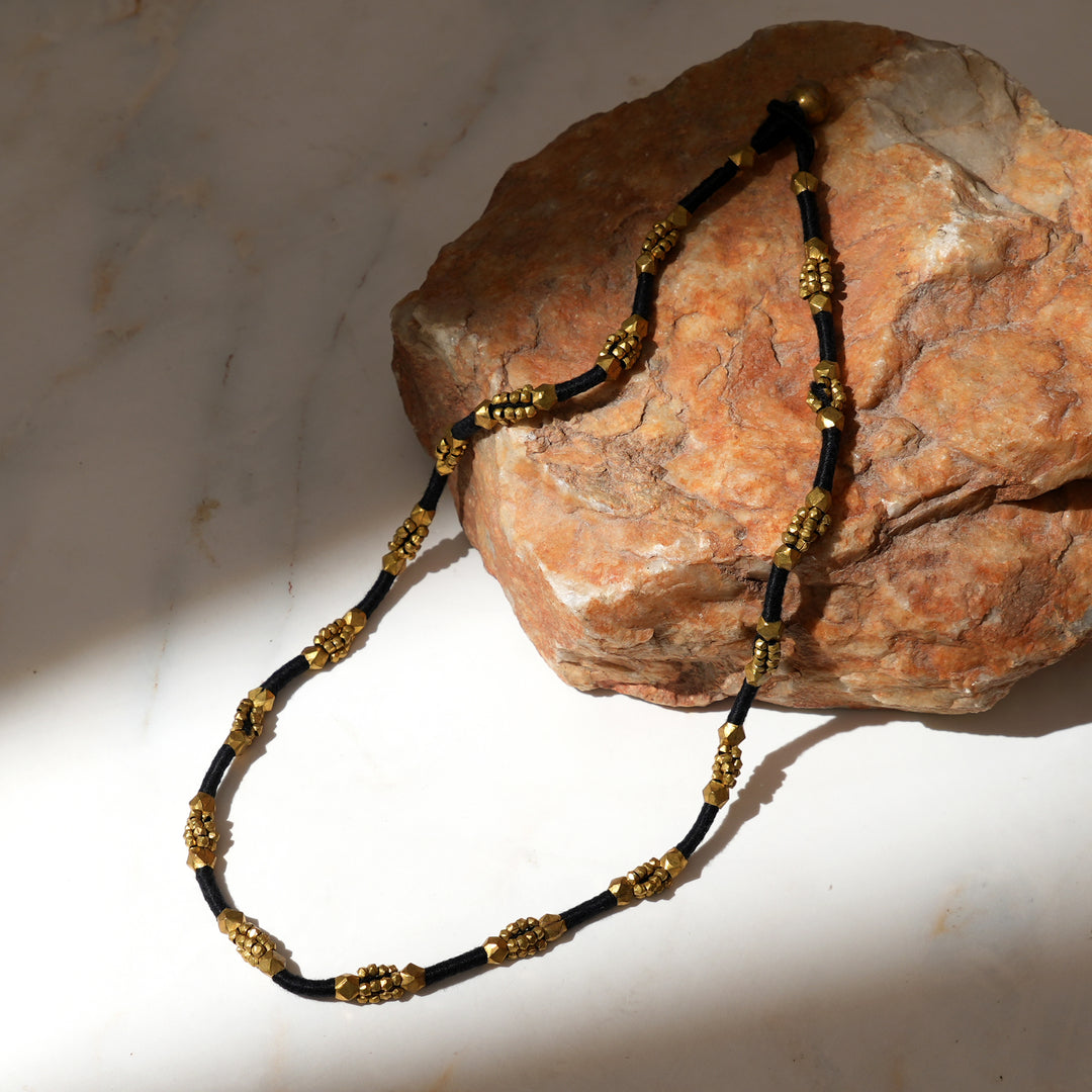 Tribal Brass & Cotton Thread Necklace - Handmade Ethnic Jewellery