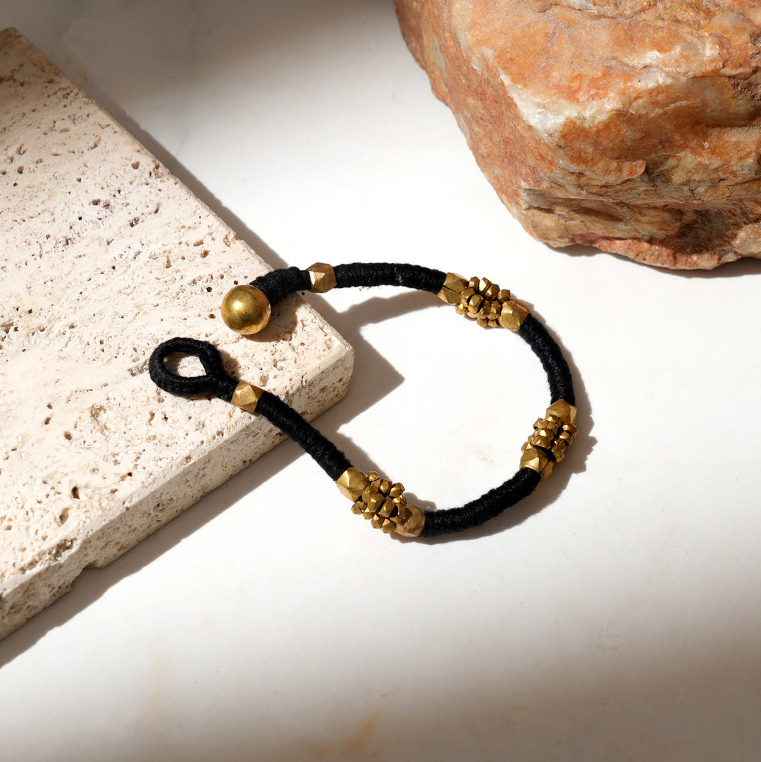 Tribal Brass Cotton Bracelet - Handmade Ethnic Jewellery