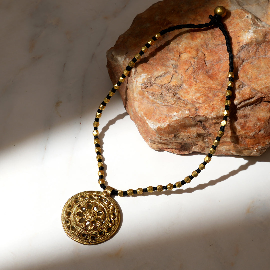 Tribal Brass Necklace - Handcrafted Cotton Bead Jewellery