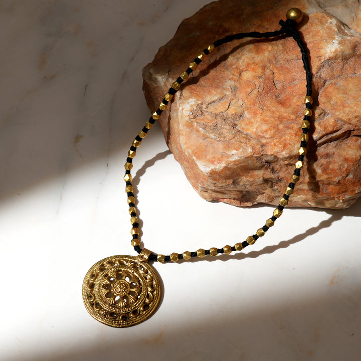 Handcrafted Tribal Brass Necklace – Vintage-Inspired Cotton Bead Design