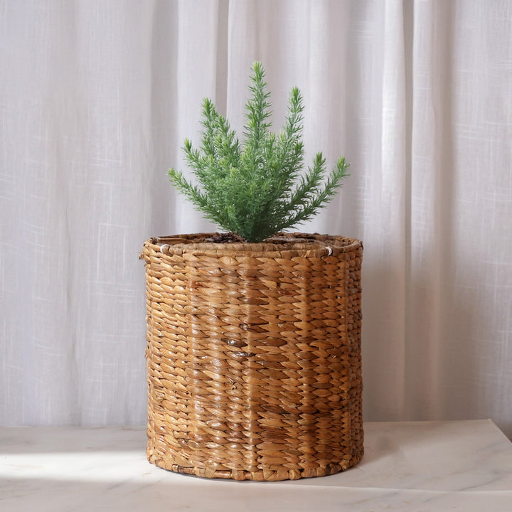 Handwoven Water Hyacinth Planter with Iron Frame – Natural Elegance for Indoor Spaces