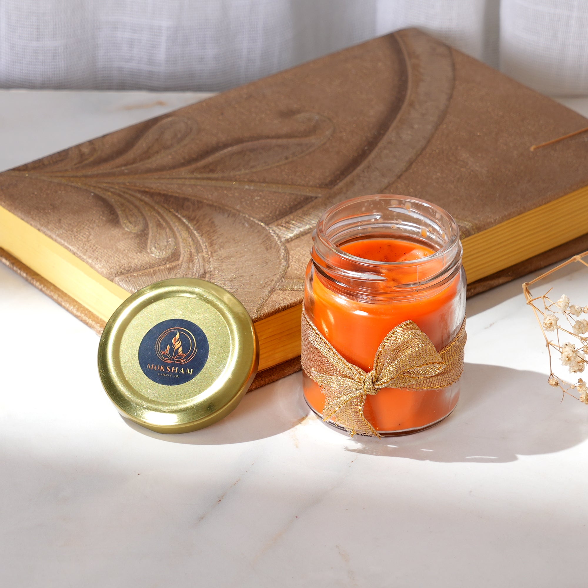 Premium Glass Jar Candle with Gifting Ribbon