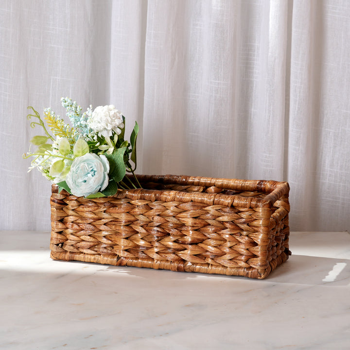Handwoven Rectangular Natural Fiber Storage Basket