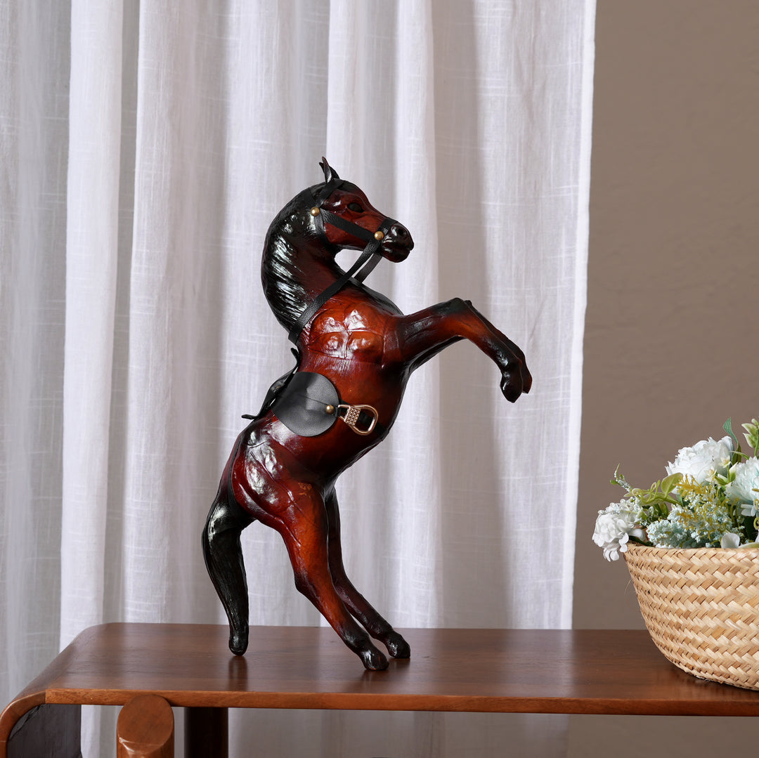 Handcrafted Leather Jumping Horse Sculpture