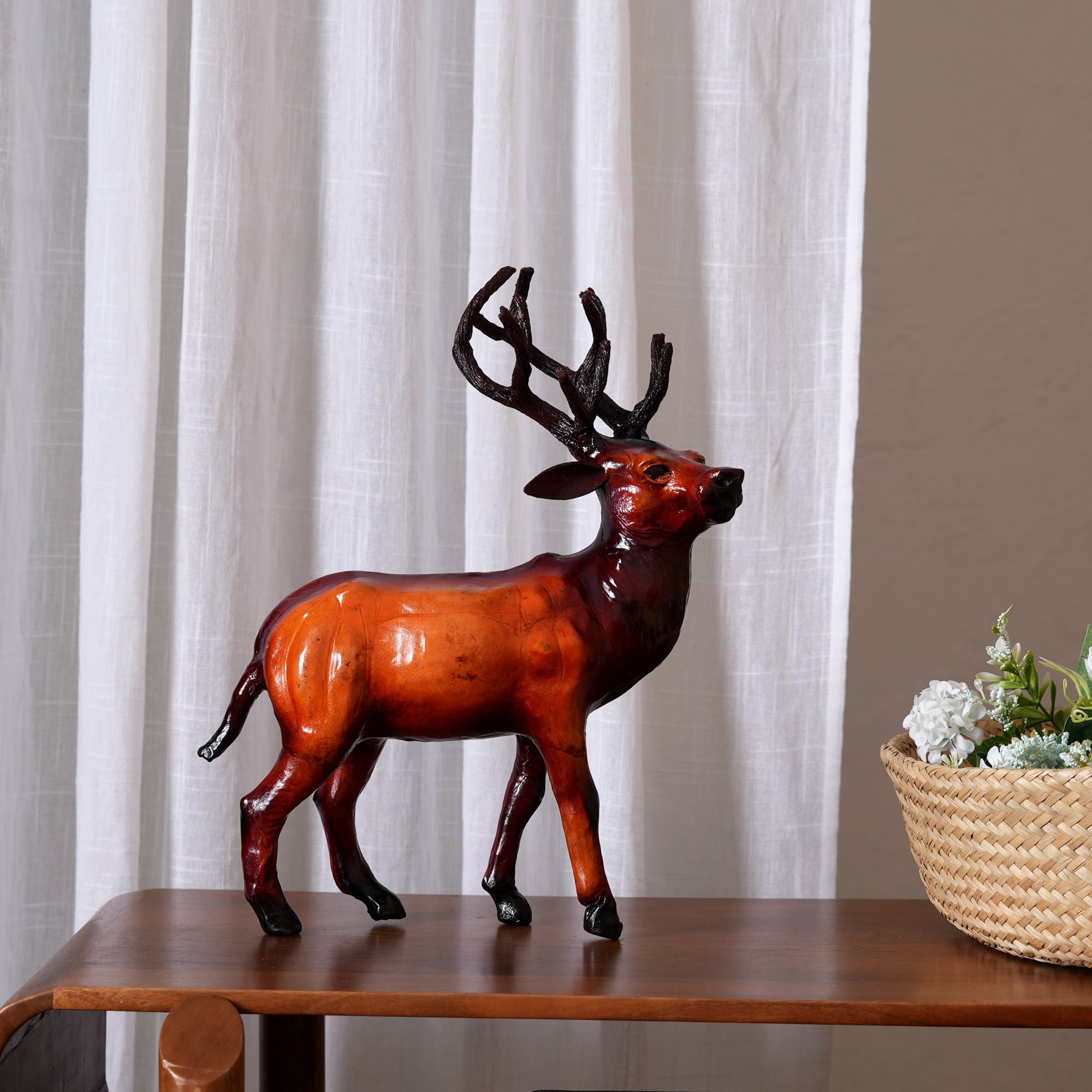 Handcrafted Leather Deer Sculpture