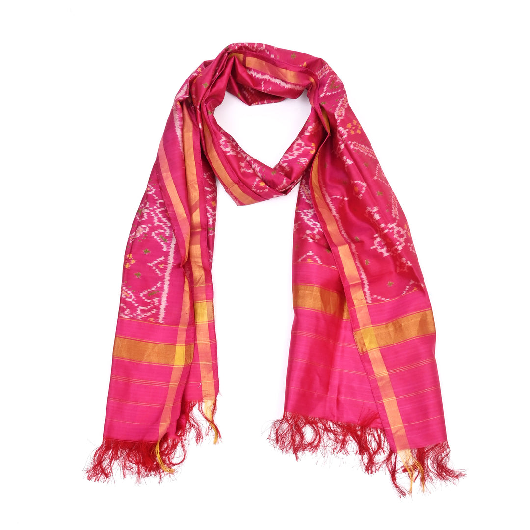 Pink Patola Handloom Silk Stole: Elegant Traditio