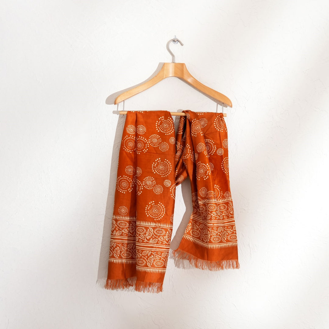 Orange Printed Silk Dupatta – Pure Silk