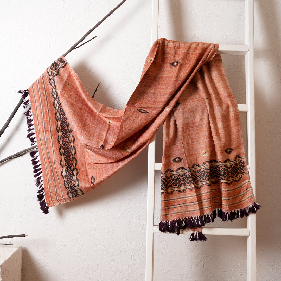 Eri Silk Dupatta/Shawl – Natural White & Manjistha Orange