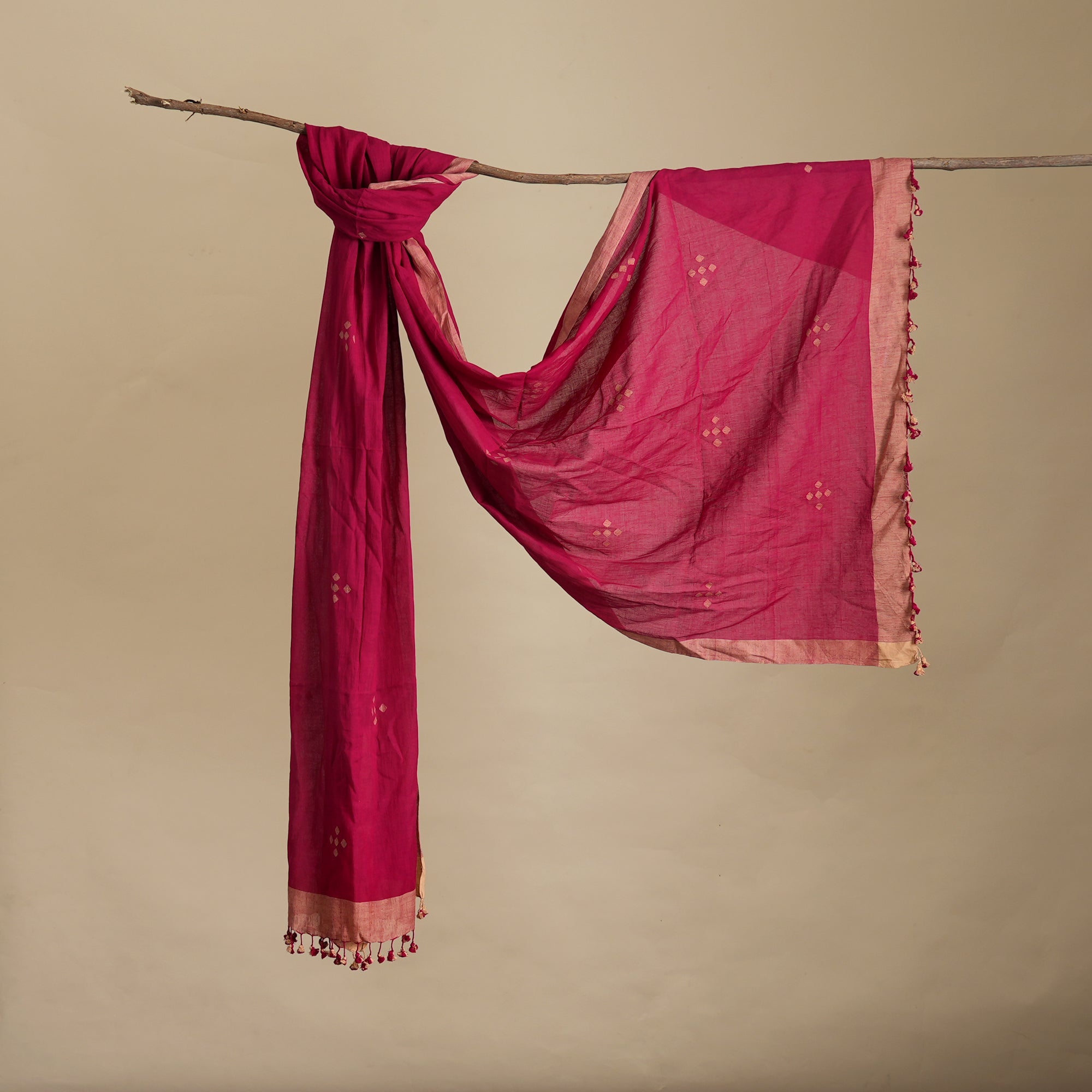 Maroon Cotton Dupatta with Beige Embroidery