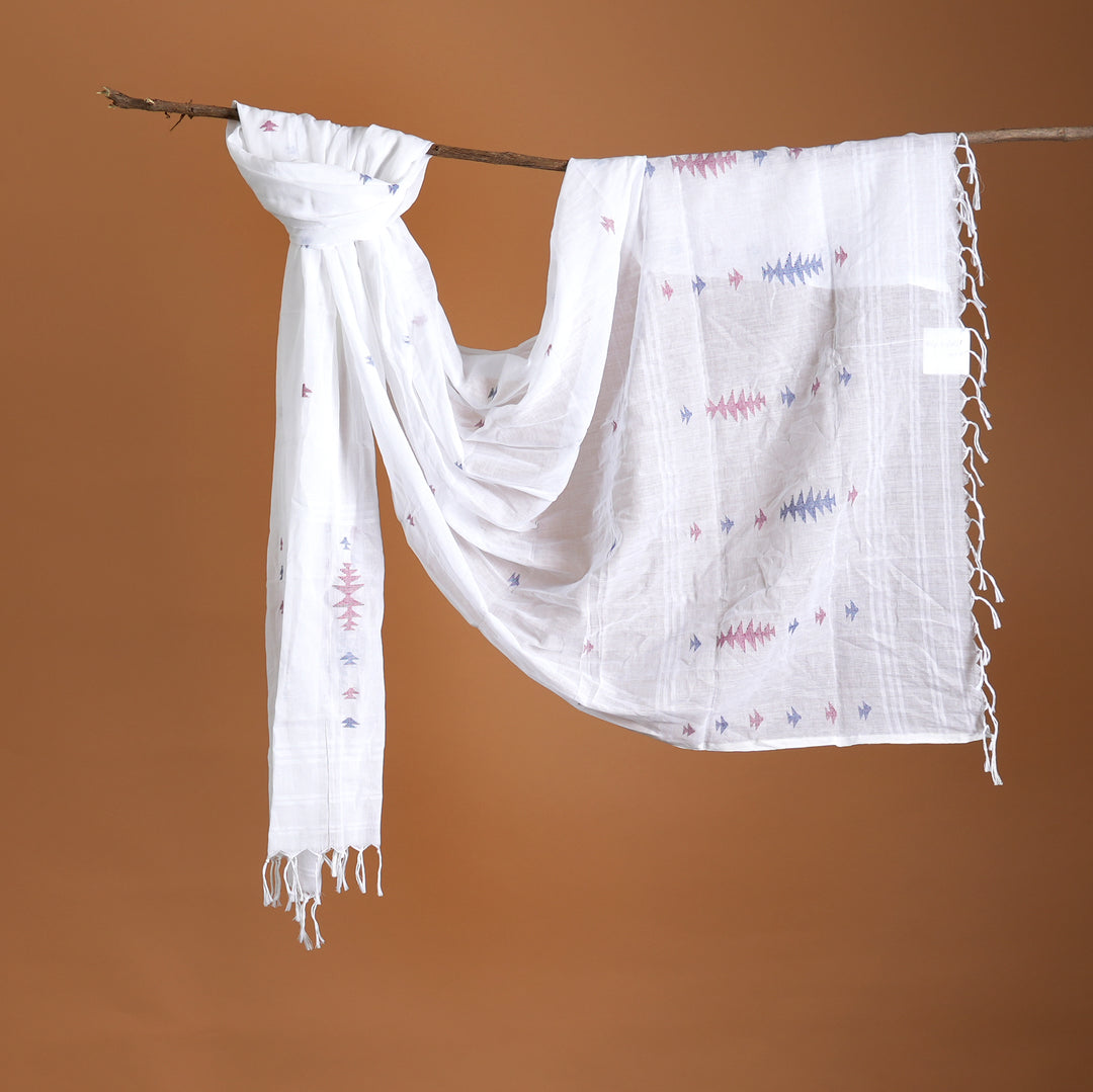 White Cotton Handwoven Jamdani Stole