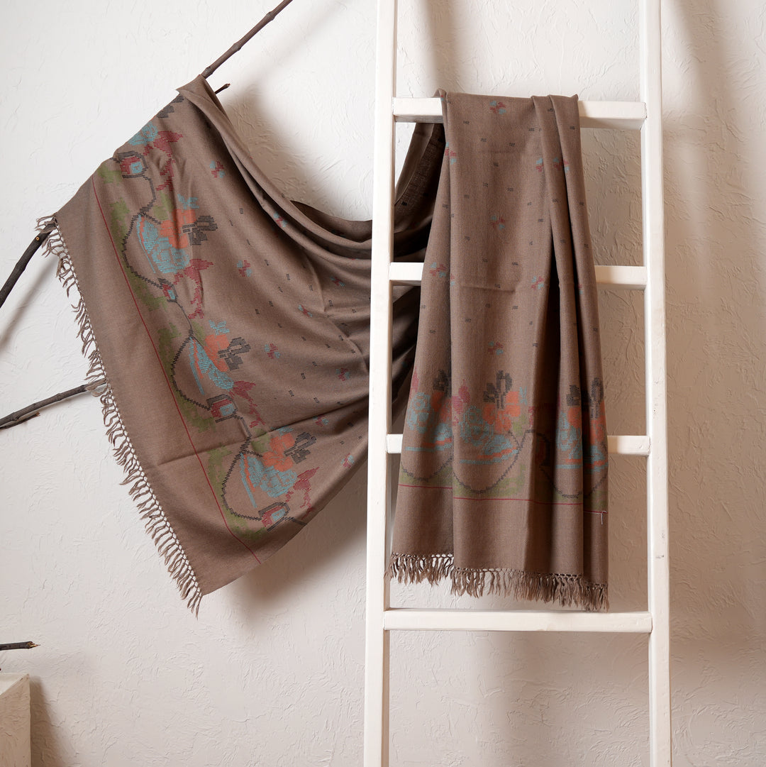 Kullu Handwoven Wool Shawl – Light Brown