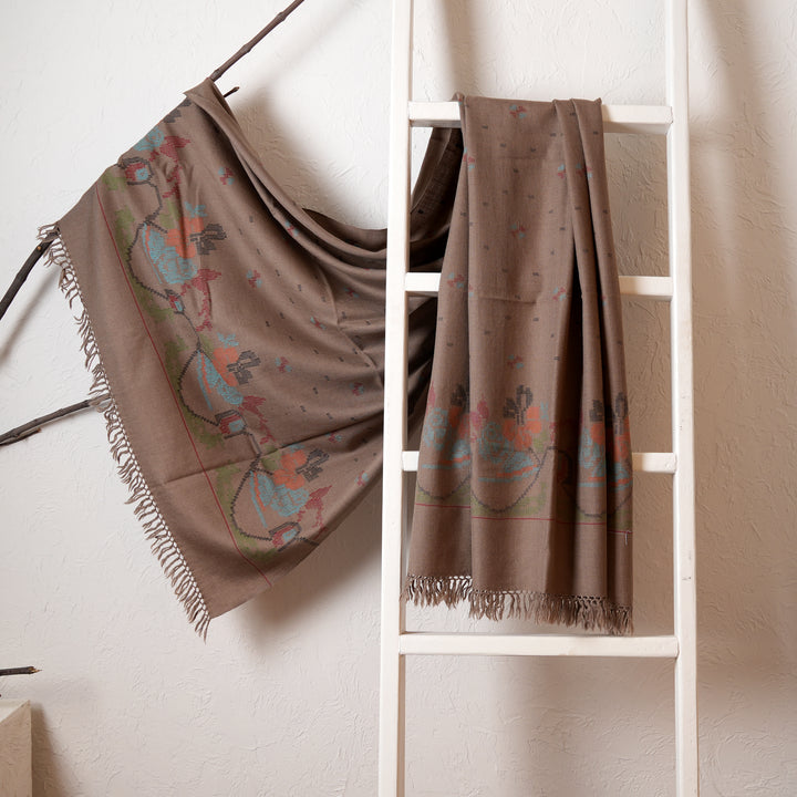 Kullu Handwoven Wool Shawl – Light Brown