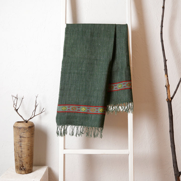 Kullu Handspun Woolen Stole – Forest Green