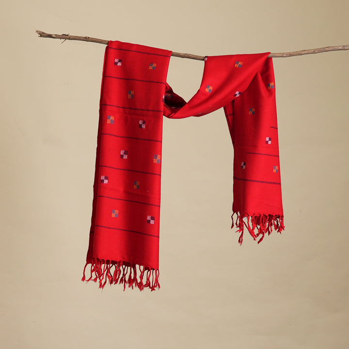 Red Multicolor Handwoven Merino Wool Stole