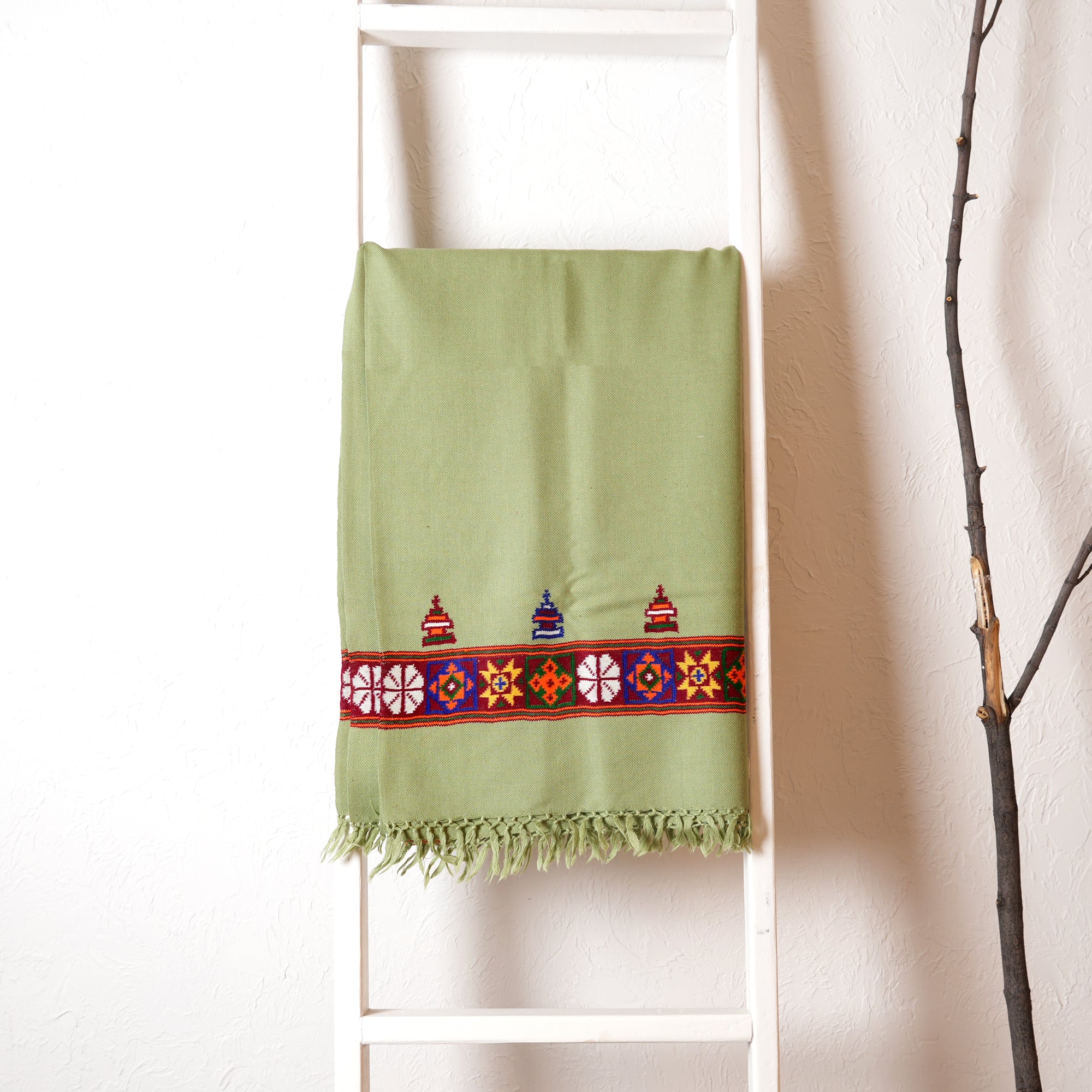Green Multicolor Handwoven Sheep Wool Shawl