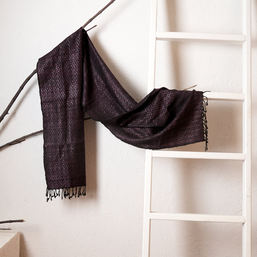Handcrafted Maroon and Black Woven Scarf