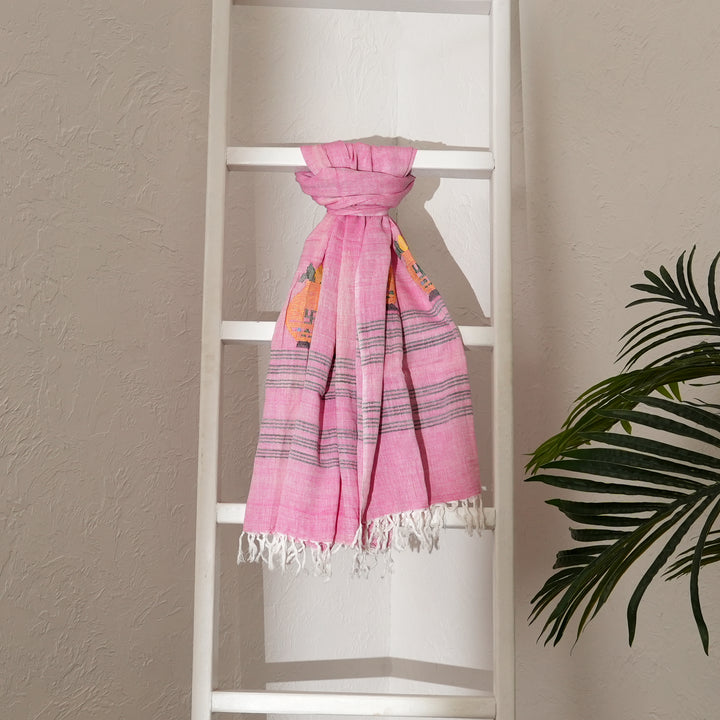 Handwoven Cotton Stole with Traditional Uttarakhand Designs