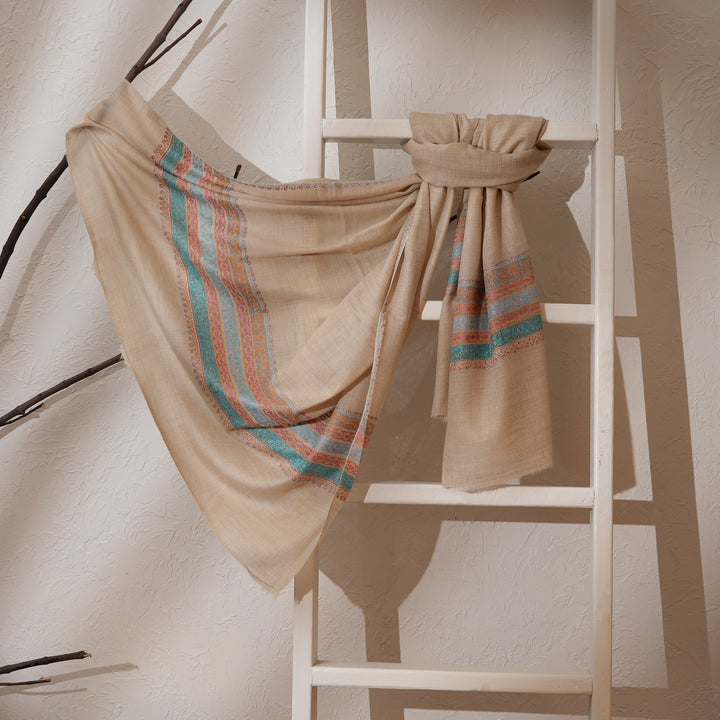 Sozni Pashmina Brown Shawl - Handcrafted Kashmiri Art