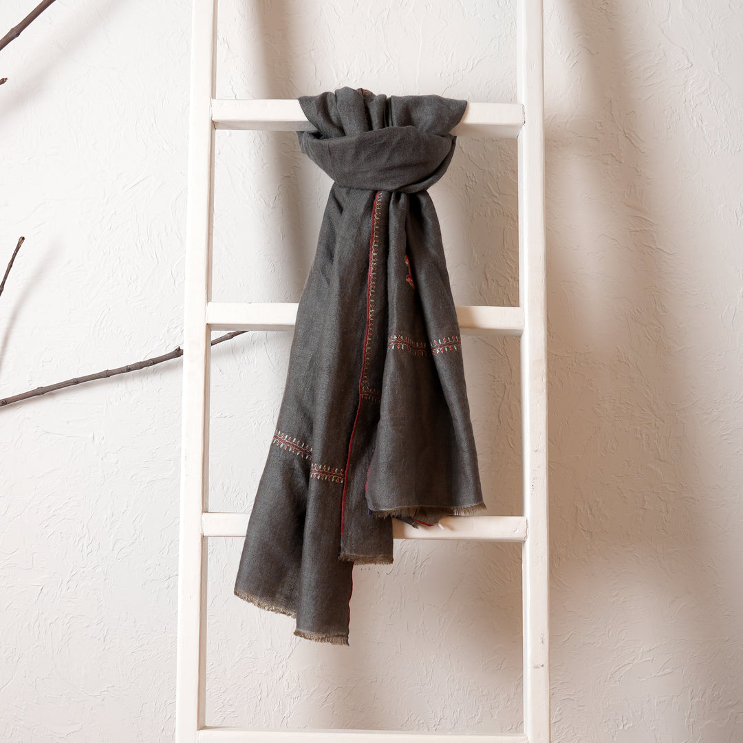 Sozni Reversible Pashmina Stole - Grey/Beige