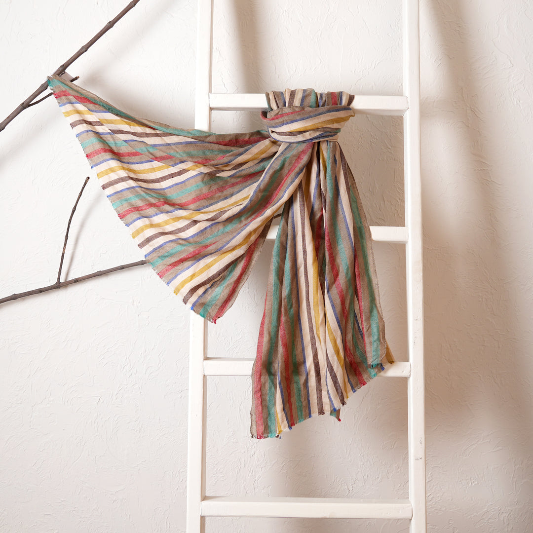 Multi-Color Striped Pashmina Stole - Luxury Wrap