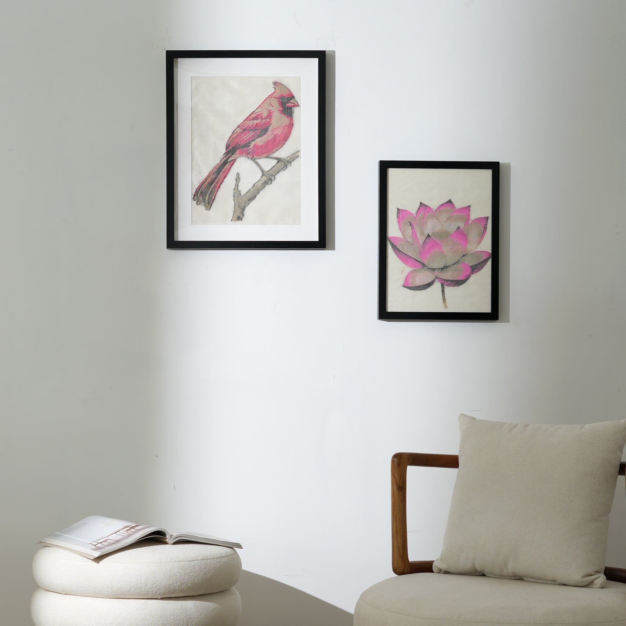 Framed Cardinal Bird Wall Art | Traditional Textile Wall Art