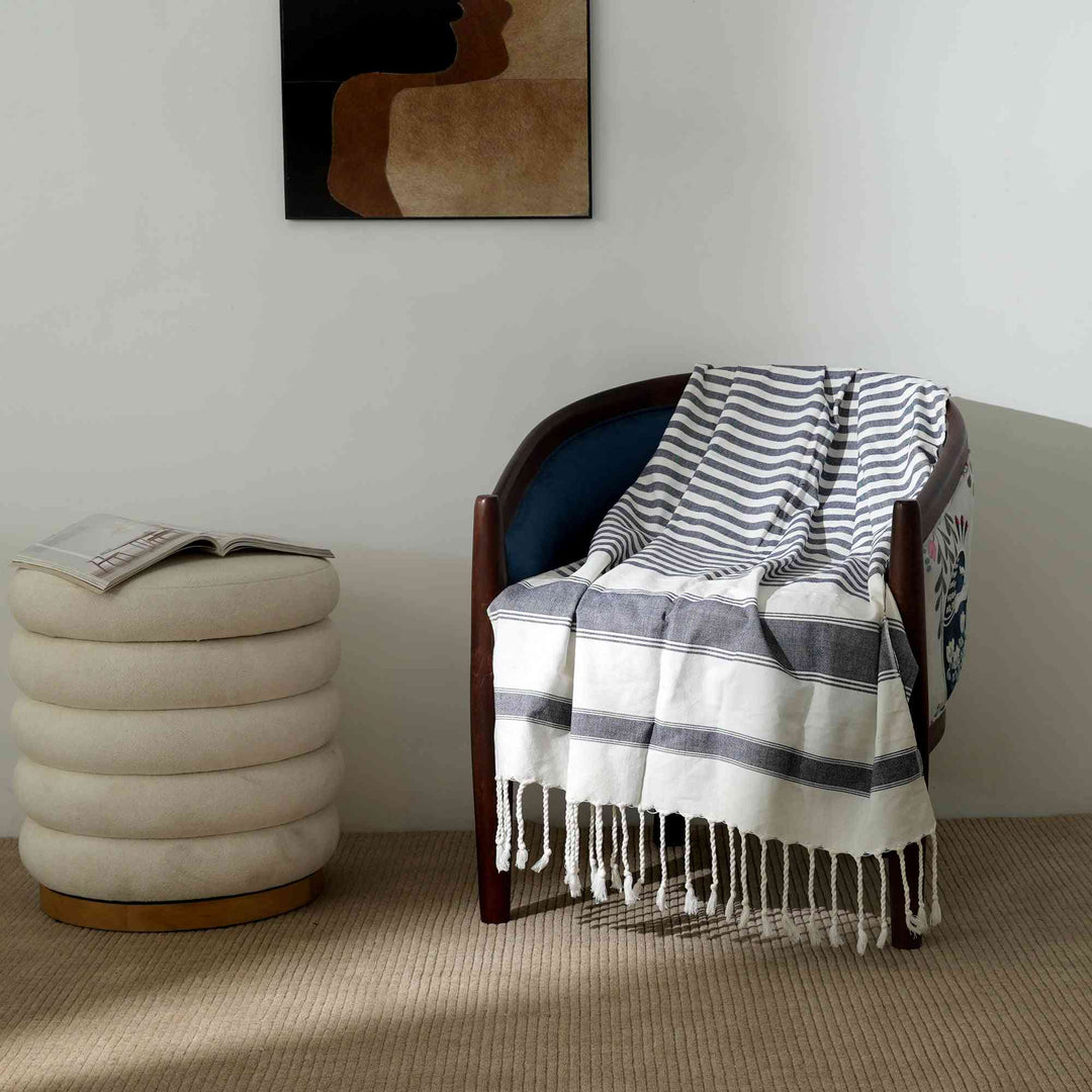 Handloom Cotton Throw | Grey And White