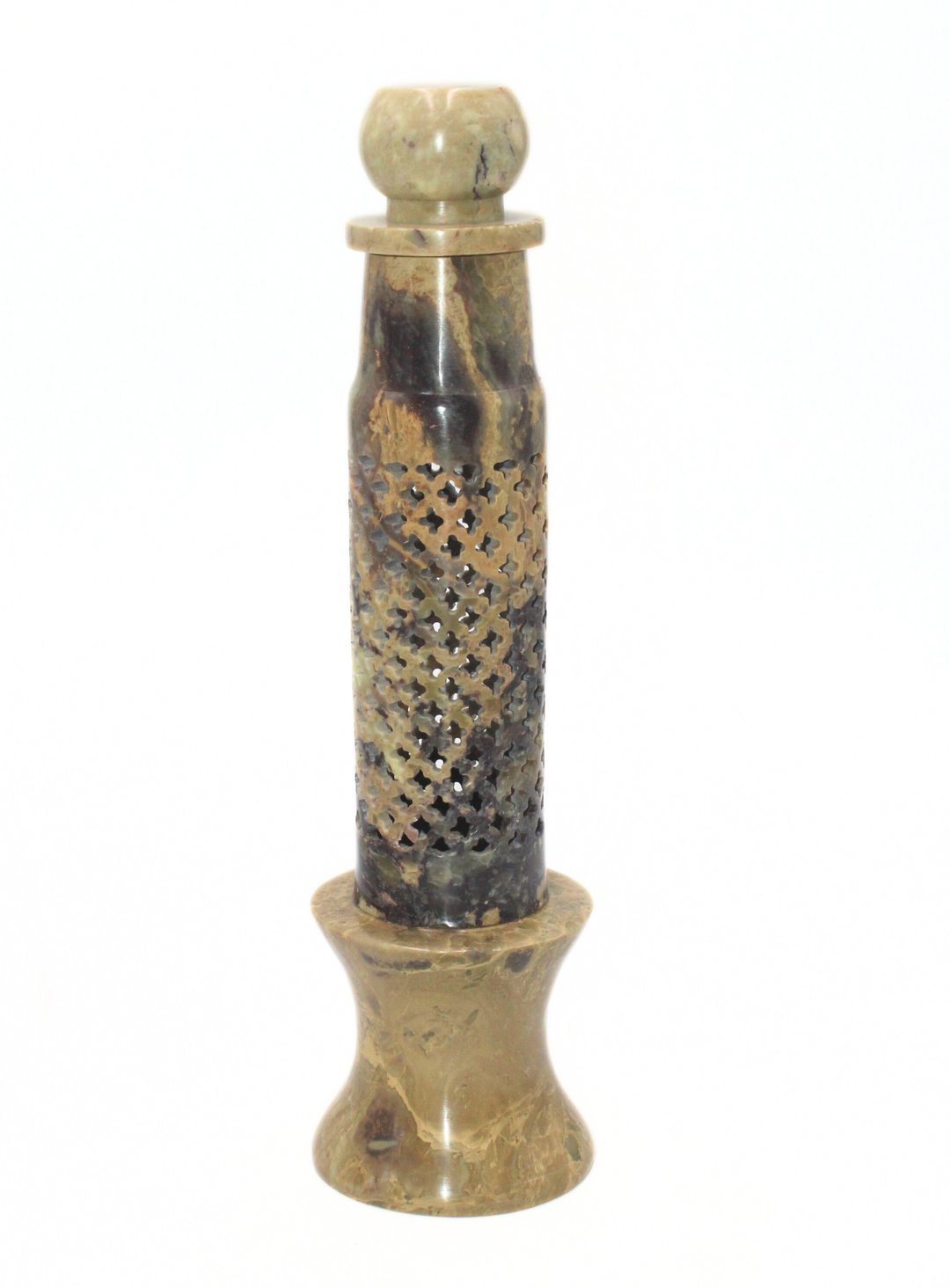 Traditional Beige Soapstone Jali Work Incense Bottle with Lid