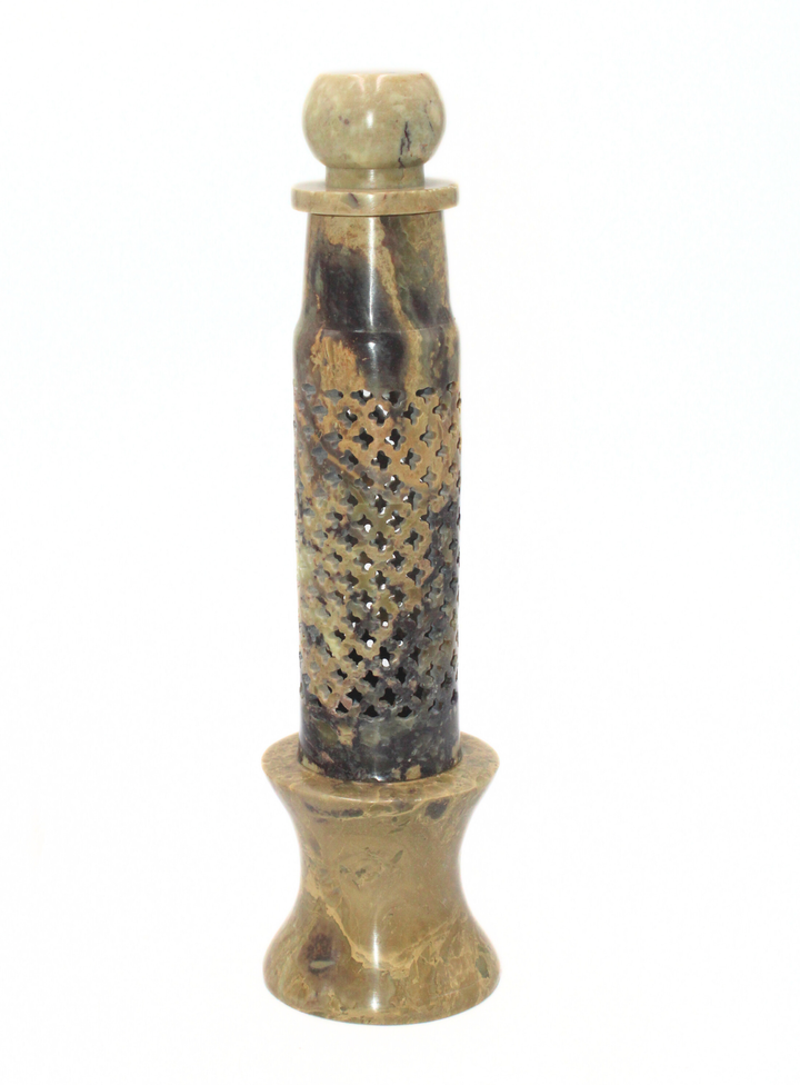 Traditional Beige Soapstone Jali Work Incense Bottle with Lid