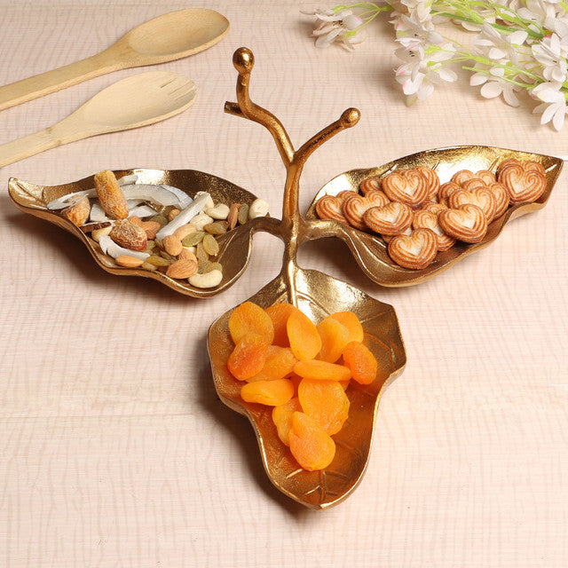 Expobazaar 3 Leaf Decorative Gold Platter