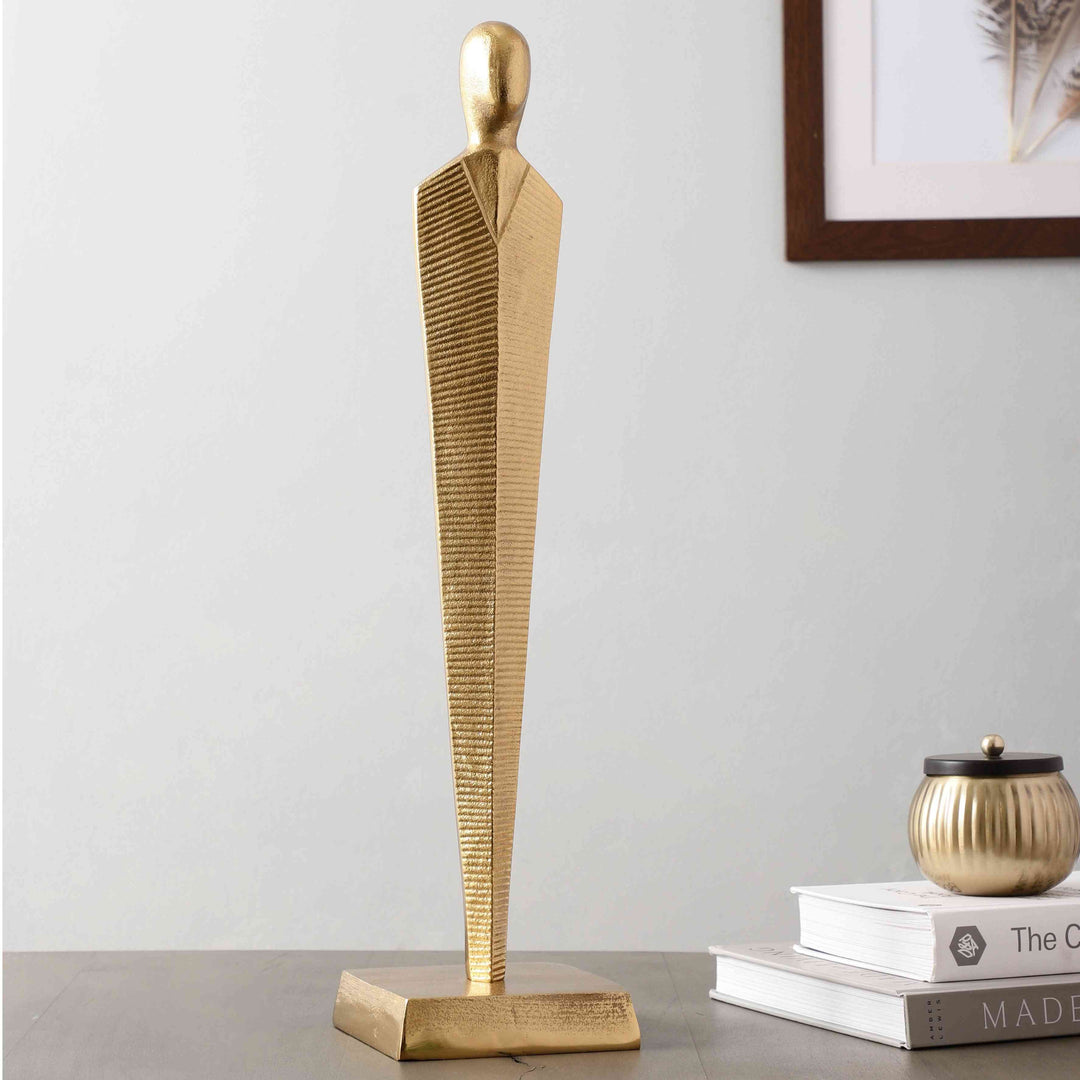 Golden Pedestal Majestic Figurine | Luxe Gold Sculpture for Elegant Rooms