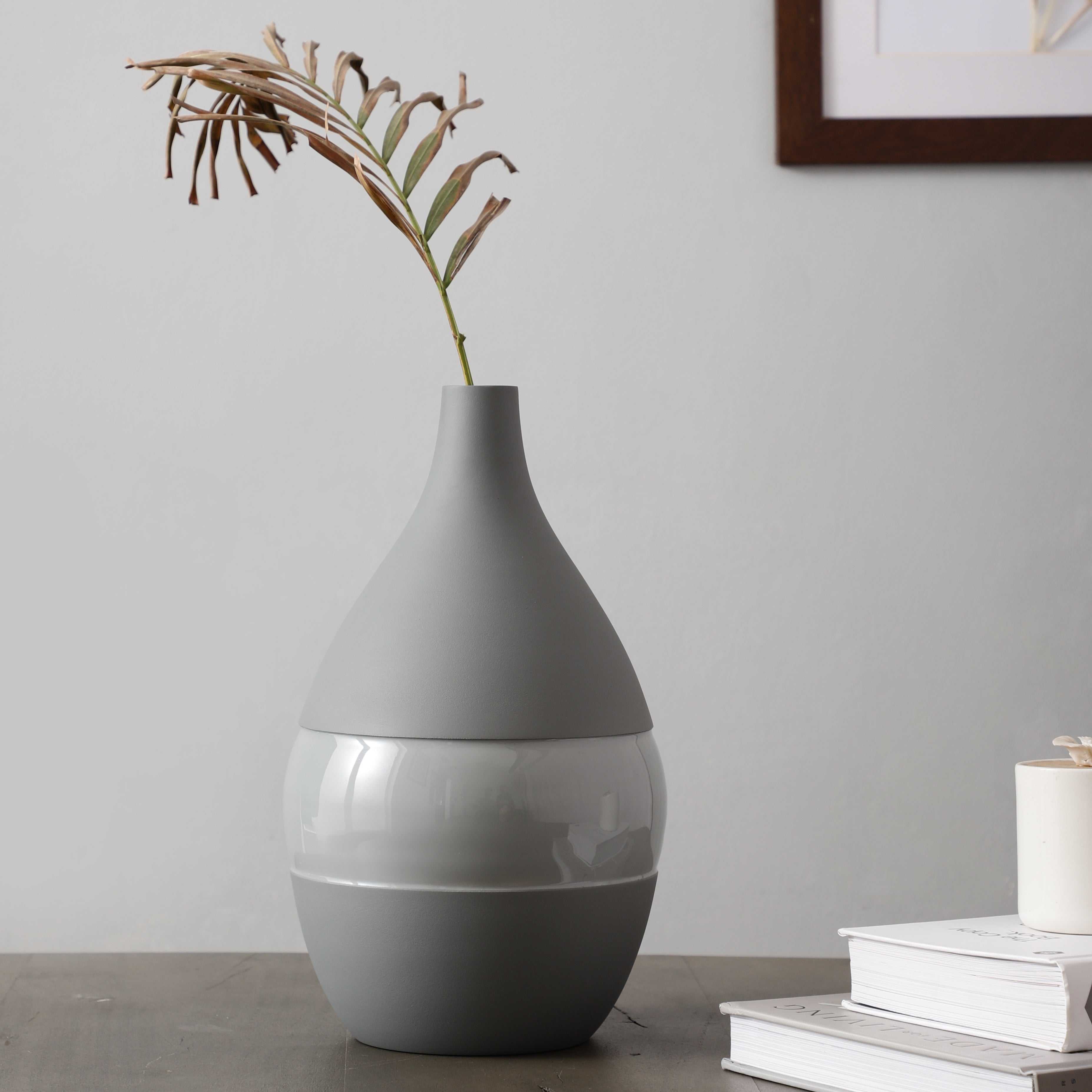 Vesera Petite Grey Enamel Vase | Delicate Grey Vase for Subtle Elegance
