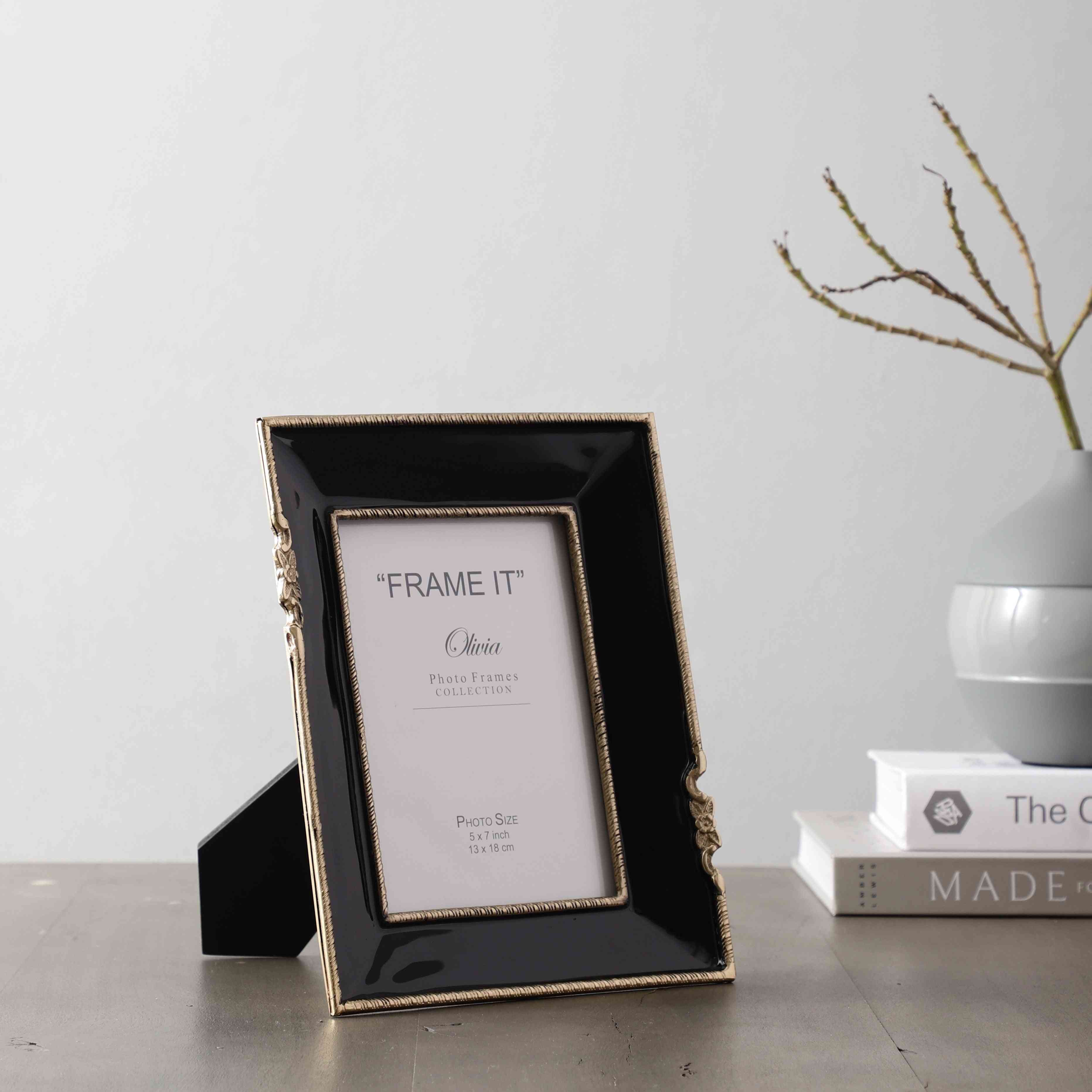Enamel Embrace Jet Black Frame | Sleek Photo Display for Modern Decor