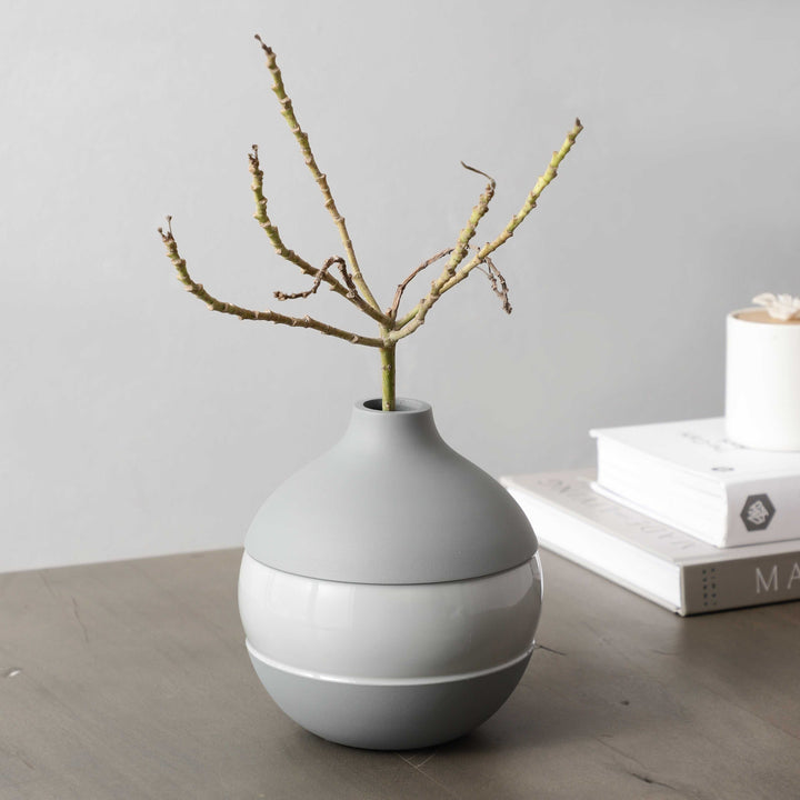 Klova Grey Enamel Serenity Vase | Glossy Grey Vase for Tranquil Decor