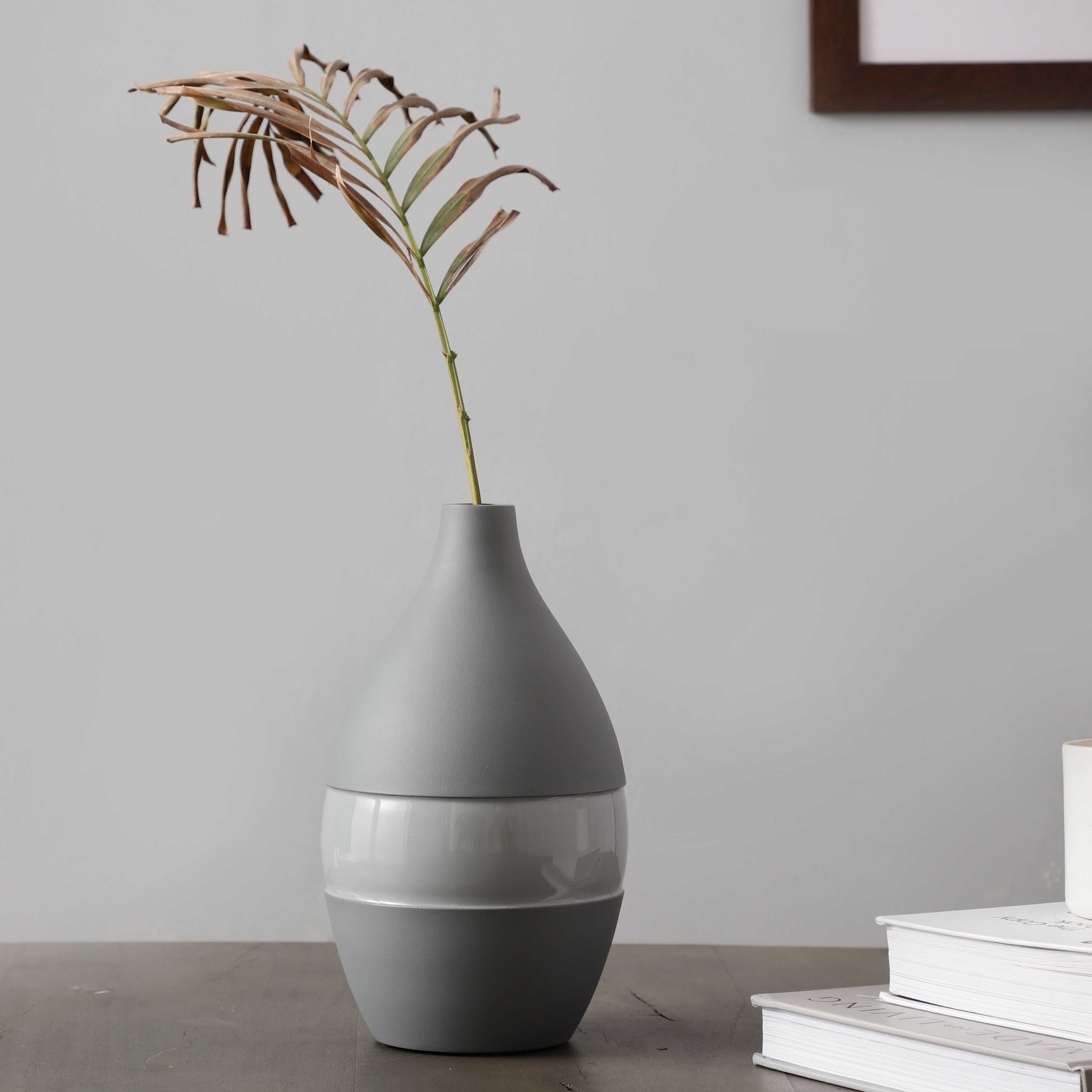 Vesera Grey Enamel Grande Vase | Large Grey Vase for Organic Charm