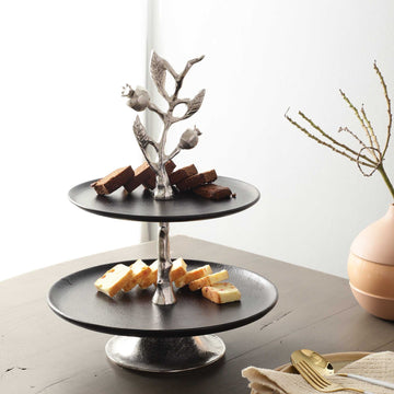 Pomegranate Metal Cake Stand | Silver Black Dessert Tray