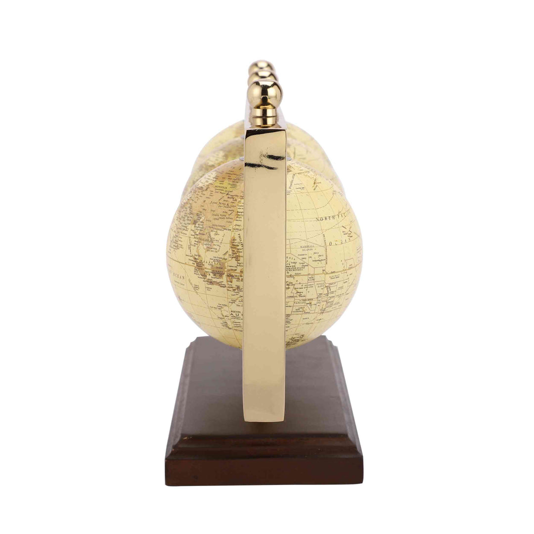 Triple Vertical Globe Odyssey | Revolving Wooden Base Decor for Offices