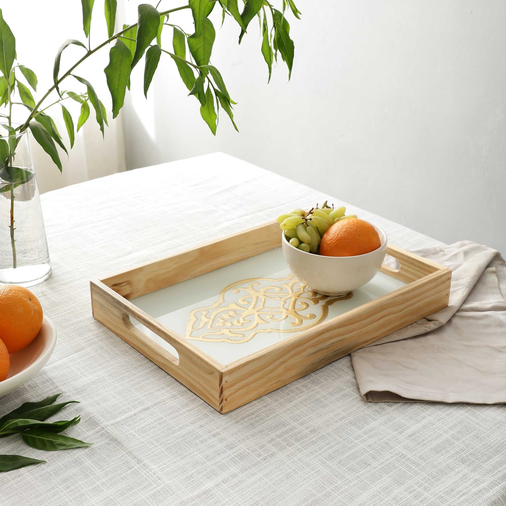 Zamora White Embossed Tray | Elegant Small Glass Tray for Serving