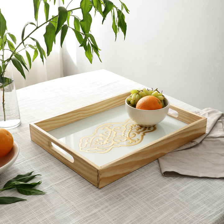 Zamora White Embossed Glass Tray | Elegant Serving Piece for Any Occasion