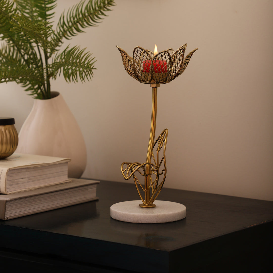 Kamal Lotus Marble Tealight | Serene Lotus-Design Candle Holder