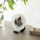Alina Glass Timekeeper | Black Leaf-Accented Table Clock