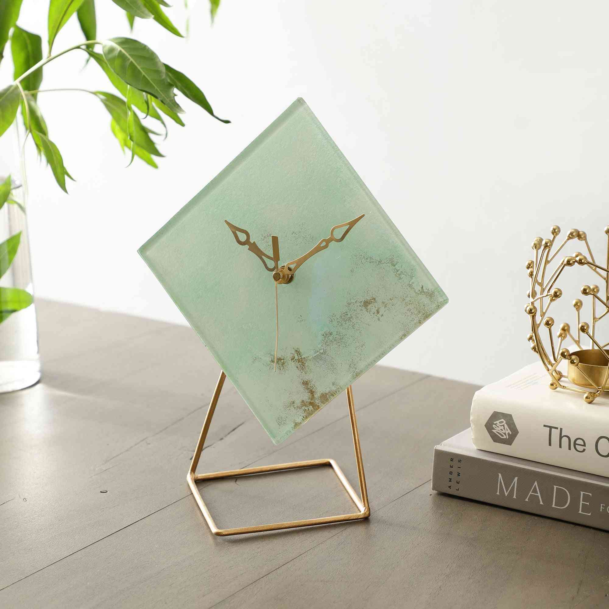 Hannah Emerald Embossed Clock | Green Glass Timepiece for Elegant Decor