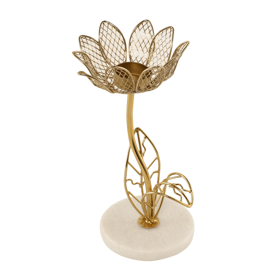 Elegant Kamal Marble Tealight Candle Holder - Lotus Design