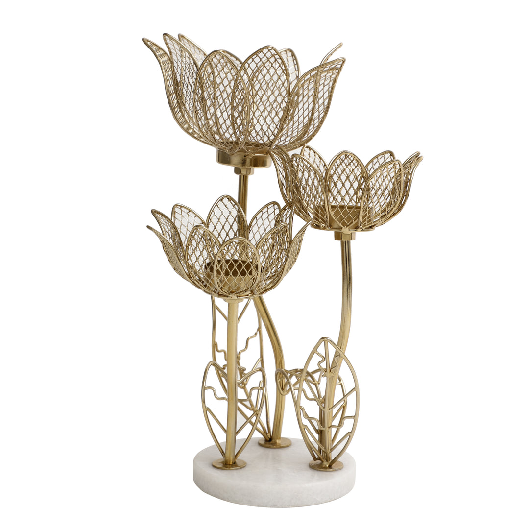 Lotus Triple-Tealight Marble Glow | Serene Marble Holder for Ambiance