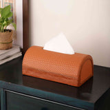 Arc Weave Leather Napkin Holder | Black/Tan Dining Accent