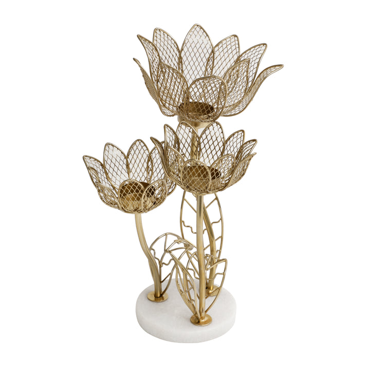 Lotus Triple-Tealight Marble Glow | Serene Marble Holder for Ambiance